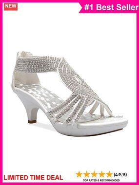 Open Toe Strappy Rhinestone Dress Sandal Low Heel Wedding Shoes
